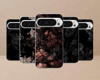 Dark Flowers Phone Case Gothic Cover for Google Pixel 10, 10Pro, 9, 9Pro, 8A, 8, 7A, 6A, Samsung S26, S25, S24Fe, A16, iPhone 17, 16