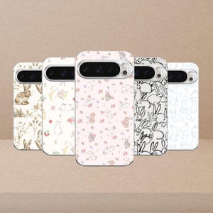 Cute Rabbit Phone Case Bunny Pattern Cover for Google Pixel 10, 10Pro, 9, 9Pro, 8A, 8, 7A, 6A, Samsung S26, S25, S24Fe, A16, iPhone 17, 16