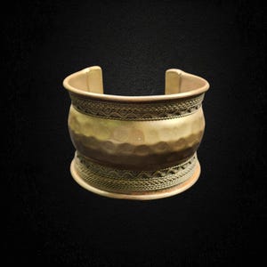 Hammered Brass Cuff Bracelet, Concave Saddle Bangle, Tribal Wavy Armlet