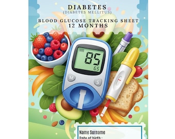Planer cukrzycy 2026 do druku, monitor poziomu cukru we krwi, cyfrowy plan posiłków dla diabetyków, dziennik leków