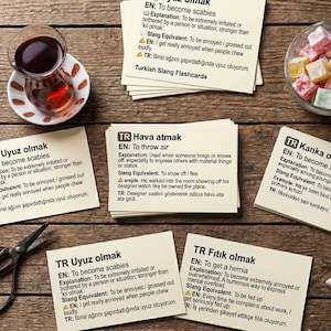 Turkish Slang Flashcards Language Learning PDF Printable Idiom Cards Bilingual Drama Lovers Study Guide