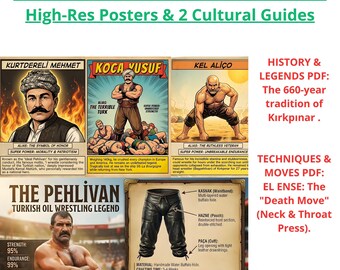 Plakat z tureckimi zapasami w oleju, sztuka Pehlivan, historia osmańska, techniki, dekoracja ścienna dla dzieci