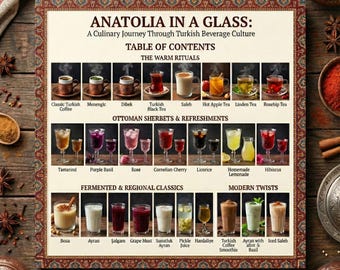 Turecka książka kucharska z napojami, przepisy na kawę osmańską, przepisy na napoje fermentowane, probiotyczna sztuka ścienna do kuchni w formacie PDF