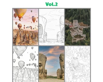 Kolorowanka z Turcji w formacie PDF Kapadocja Gobeklitepe Sztuka Historyczne miejsca Strona relaksująca dla dorosłych Prezent podróżniczy