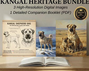 Przewodnik po psach pasterskich Kangal, owczarek anatolijski, infografika, plakat, broszura do pobrania w wersji cyfrowej, dekoracja ścienna
