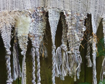 Handwoven Shawl. Saori-style Shawl.  Cotton Shawl.  Neutral Shawl.  Weaving.  Table Runner. Dressy Shawl.