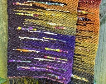 Handwoven Scarf. Saori-style Scarf. Woven Scarf. Weaving. Table Runner.  Noro Kureyon.