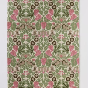 Hand Tufted Wool Rug – Vintage Botanical Strawberry & Floral Pattern Carpet, Cottagecore Arts Crafts Style Green Pink Area Rug Bedroom