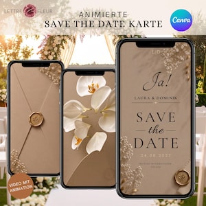 Digitalt "Save the Date"-bröllopskort | Canva-bröllopsmall | Animerad bröllopsinbjudan | SD008