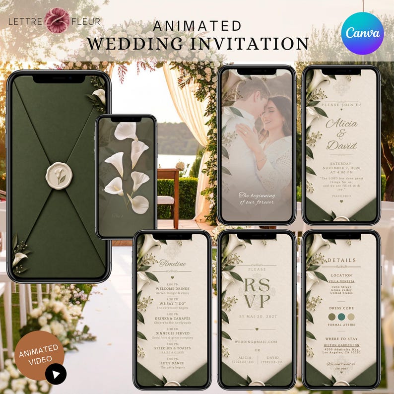 Animated Wedding Invitation | Digital Green Wedding Invitation | Canva ...