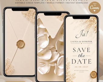 Vídeo para anunciar la fecha de tu boda | Plantilla animada de Canva | Flores de paniculata beige | Invitación electrónica de WhatsApp para smartphone | SD007