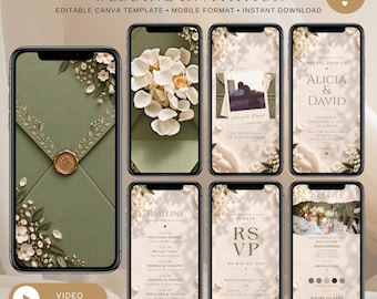 Invitation de mariage numérique | Modèle Canva animé | Invitation mobile | Invitation de mariage vidéo | Vert sauge | AE021