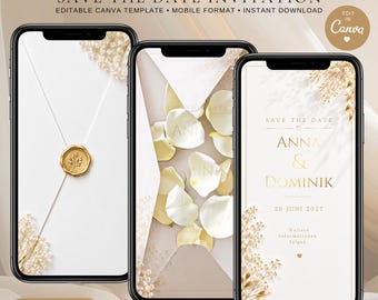 Animated Save the Date Card | Digital Beige Wedding Invitation | Canva Template | Editable | Instant Download | SVzuDE003