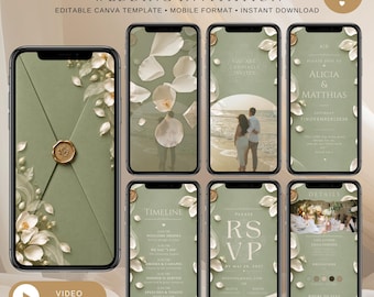 Invitation de mariage numérique | Modèle Canva animé | Invitation mobile | Invitation de mariage vidéo | Mariage vert sauge | AE026