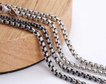 2mm Silver Round Box Chain Necklace, 925 Sterling Silver Dainty Chains