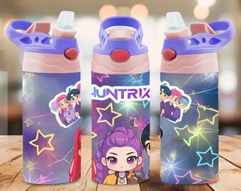Emballage pour gobelet de 12 oz Anime Girl Squad PNG | Écharpe chibi kawaii néon avec étoiles | Châle fin sublimation | (Téléchargement numérique)