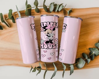 Souris rose de dessin animé Souris de dessin animé, papier d'emballage mince de 20 oz PNG | Sublimation de coeurs floraux girly | Téléchargement instantané
