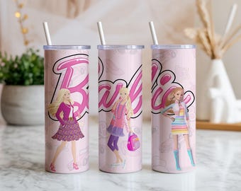 Rose poupée fille gobelet Wrap PNG, 20 oz Skinny Sublimation Design, wrap fashion girl gobelet, esthétique girly mignonne, téléchargement immédiat