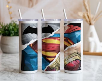 Super-héros symbole Tumbler Wrap PNG téléchargement numérique 20 oz droit et conique sublimation style comique héros tasse Wrap Design