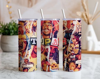 Emballage de gobelet collage hip hop des années 90 PNG en téléchargement numérique 20 oz, sublimation droite et conique, film esthétique rap rétro