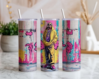 Emballage de gobelet rappeur graffiti hip hop PNG en téléchargement numérique 20 oz, sublimation droite et conique Street Art rap urbain, emballage de coupe