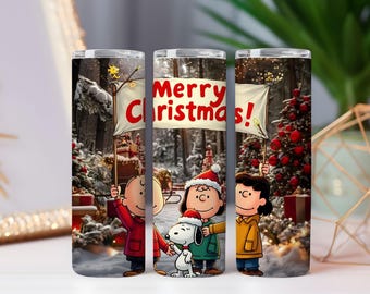 Snoopy Christmas Tumbler Wrap PNG | 20oz & 30oz Christmas Tumbler Sublimation Design | Charlie Brown Holiday Digital Download