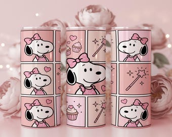 Gobelet d'emballage rose pour chiots | Collage kawaii coeurs et paillettes (20 oz droits + fuselé PNG en téléchargement numérique)