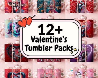 Ensemble PNG de gobelets emballés pour couple squelette de la Saint-Valentin | Ensemble de 12 modèles d'amour fantasmagorique | Téléchargement numérique par sublimation