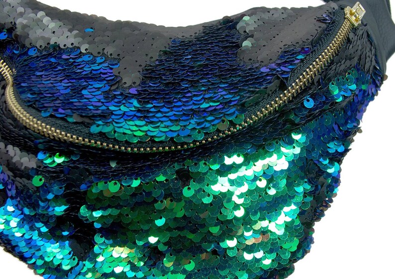 TURQUOISE BLUE SEQUIN FANNY PACK FANNYPACK PURSE CHRISTMAS MOTHERS DAY GIFT !