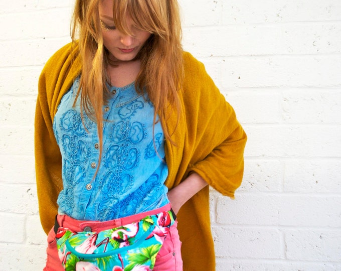 100 Cotton FLAMINGO Bumbag Fanny Pack Turquoise Ykk Zip. Etsy