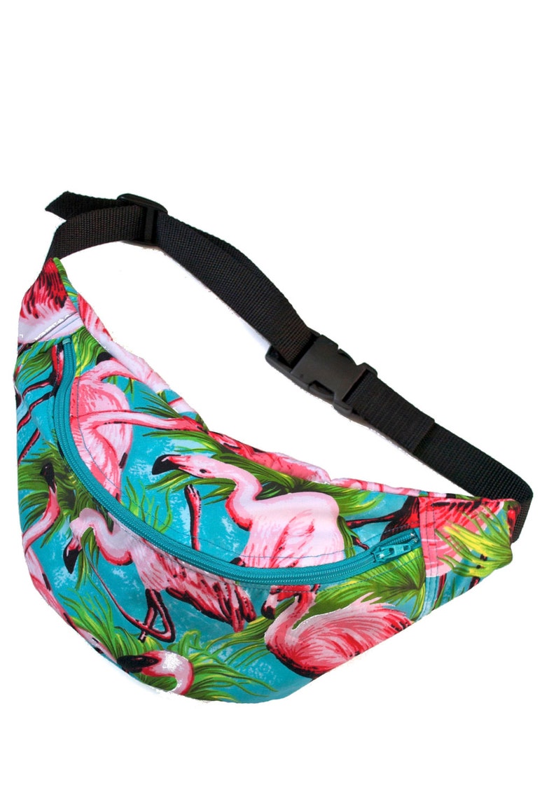 100 cotton FLAMINGO bumbag fanny pack turquoise ykk zip. Etsy