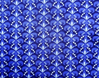For Your Home by Vicki Payne Cotton Decorator Fabric - Blue Fleur-de-Lis 2.5 Yds