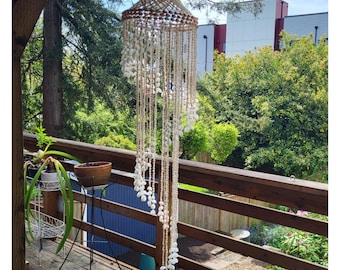 Vtg Spiral Seashell Hanging Chandelier Boho Coastal Beach House Decor 11"x48"