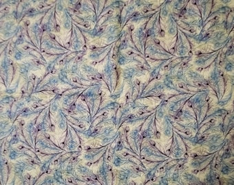 Susan Winget Cotton Fabric 'Iridescent Feather' Peacock Teal Purple Beige 2 Yds