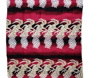 Hawaiian Pacific Island Tropical Rayon Fabric Red/Black/White Pineapple 3 Yards