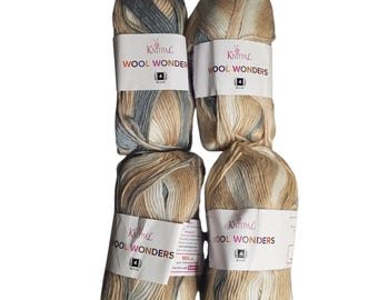 4 Knitpal Wool Wonders Yarn Cream Beige Variegated  Gray Wool Blend 100g Skeins