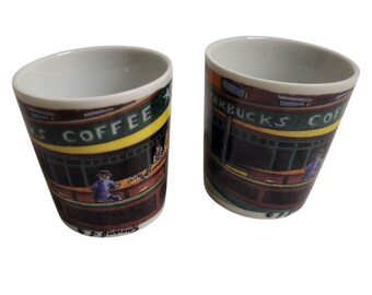 Set of 2 Starbucks Chaleur Nighthawks Ceramic Espresso Shot Glasses