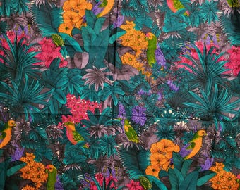 Shamash Sons Fabric #3998 Bright Multicolor Tropical Flowers and Birds 2 yds