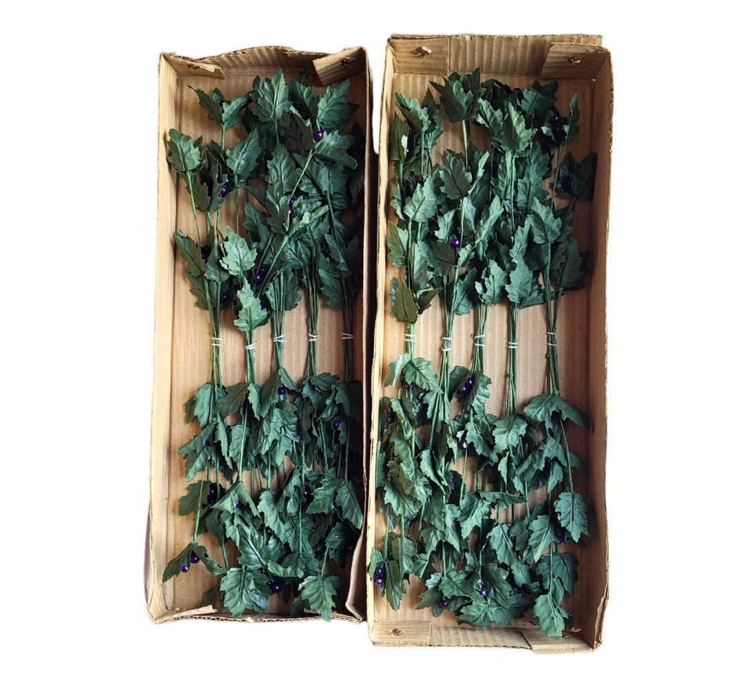 Floral Arranging Supplies 14 Faux Leaf & Berry Stems Dark Purple 24