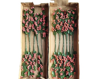 Floral Arranging Supplies 14" Faux Berries & Leaf Stems - Light Pink 24 Pieces