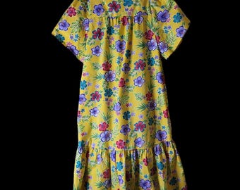 Vtg Winnie Fashions Hawaiian Aloha Muu Muu Dress Size S Yellow Hibiscus Floral
