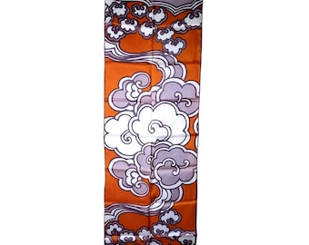 Vtg Scarf Orange White Beige Asian Floral Acetate Made in Japan - 14.5" x 44"