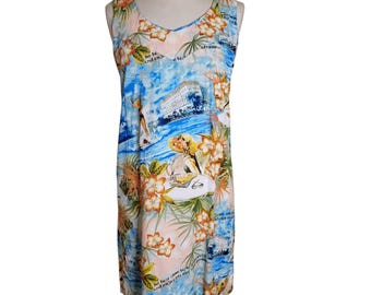 Vtg Jams World Surf Line Dress Size L Multicolor Lole Love Letter Print