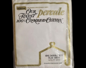 Vtg Style House for Montgomery Ward White Full Flat Sheet 100% Cotton