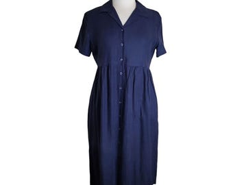 Vtg 1990s Spencer Tyler Shirtdress Size M Black Linen Short Sleeve