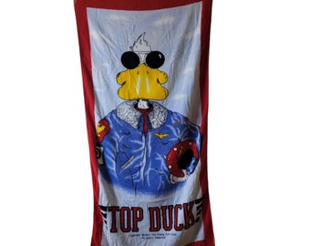 Vtg Seven Seas "Top Duck" Cotton Beach Towel - Top Gun - US Navy Fighter Pilot