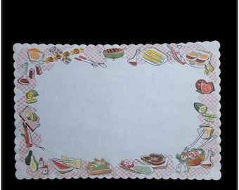 20 Vtg 1950s Paper Placemats Picnic BBQ Food - Burgers Watermelon - 15"x10"