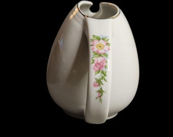 Vtg Hall's Superior Quality Kitchenware Rose White Ceramic Pticher #658 7" Tall