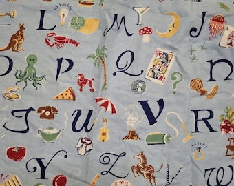 American Genius for Nick & Nora Cotton Flannel Fabric Light Blue Alphabet 4 Yds