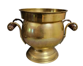 Vtg Brass Urn-Shaped Cache Pot Jardiniere Handles 6.5"
